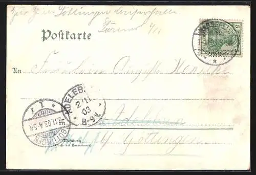 Lithographie Harsefeld, Gasthof zum Deutschen Kaiser, Schulstrasse u. Ww. Brüggmanns Gasthof, Marktstrasse