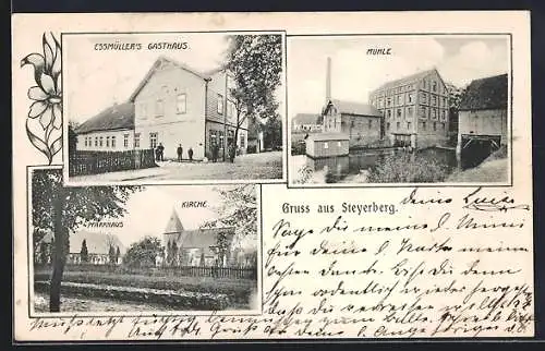 AK Steyerberg, Essmüller`s Gasthaus, Mühle, Pfarrhaus und Kirche