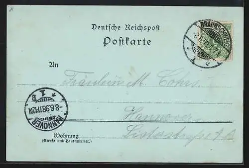 Mondschein-Lithographie Braunschweig, Restaurant Holst`s Garten, Bes. Herm. Roedemann, Garten mit Musikpavillon