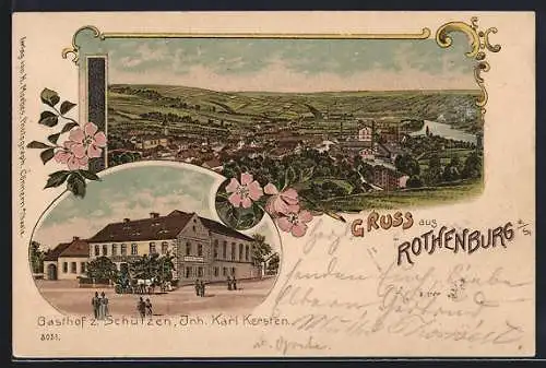 Lithographie Rothenburg a. S., Gasthof zum Schützen, Totalansicht