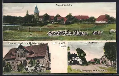 AK Basse / Leine, Gasthaus von H. Klingemann, Landstrasse und Gesamtansicht