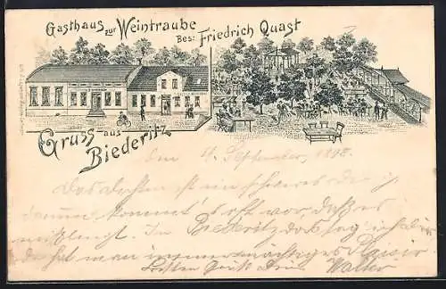 Lithographie Biederitz, Gasthaus zur Weintraube von F. Quast