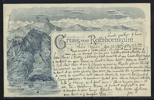 Lithographie Brienz, Rothhornkulm, Blick zu den Bergen