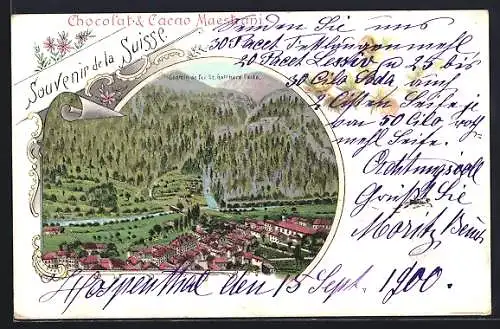 Lithographie Faido, Chemin de fer St. Gotthard Faido