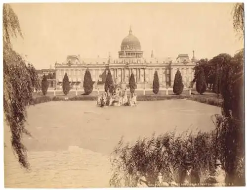 Fotografie Albert Hautecoeur, Paris, Ansicht Potsdam, Blick zum Stadtschloss mit Neptun Fontaine, Grossformat 27 x 21cm