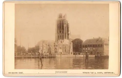 Fotografie A. Jager, Amsterdam, Ansicht Dordrecht, De Groote Kerk, Kirchturm mit Baugerüst