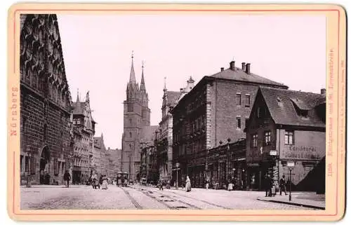 Fotografie Römmler & Jonas, Dresden, Ansicht Nürnberg, Königstrasse mit Pferdebahn & St. Lorenzkirche