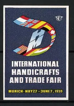 Reklamemarke Munich, International Handicrafts and Trade Fair 1959, Flaggenband