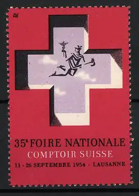 Reklamemarke Lausanne, 35e Foire Nationale 1954, Schweizer Kreuz mit Hermes