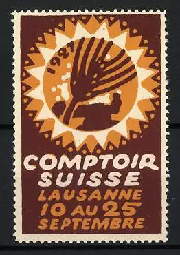 Reklamemarke Lausanne, Comptoir Suisse 1927, Getreideähre und Sonne