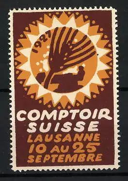 Reklamemarke Lausanne, Comptoir Suisse 1927, Sonne und Getreideähre