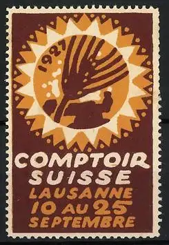 Reklamemarke Lausanne, Comptoir Suisse 1927, Messeplakat mit Sonnenmotiv