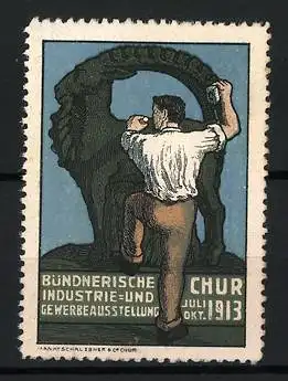 Reklamemarke Chur, Bündnerische Industrie- und Gewerbeausstellung 1913, Bildhauer am Werk