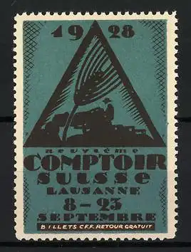 Reklamemarke Lausanne, Comptoir Suisse 1928, Pflug und Ähre