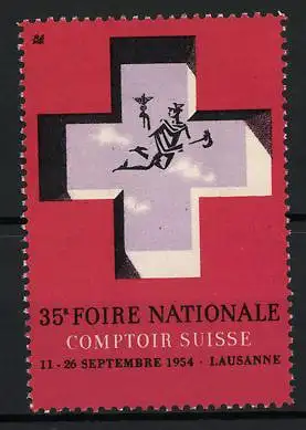 Reklamemarke Lausanne, 35e Foire Nationale Comptoir Suisse 1954, Schweizer Kreuz