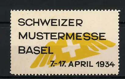 Reklamemarke Basel, Schweizer Mustermesse, Schweizer Kreuz und Flügel, 1934