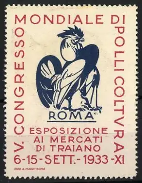 Reklamemarke Rom, Mondiale di Pollicoltura, Hahn, 1933