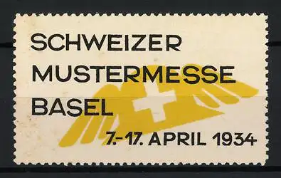 Reklamemarke Basel, Schweizer Mustermesse 1934, Schweizer Kreuz mit Flügeln