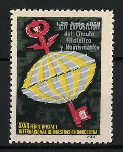 Reklamemarke Barcelona, XII Exposición del Círculo Filatélico y Numismático 1959, Schirm und Symbol