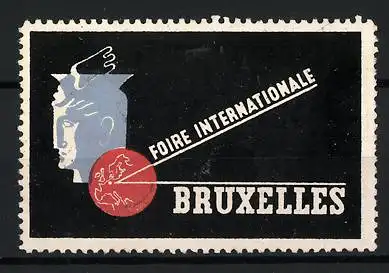 Reklamemarke Bruxelles, Foire Internationale, Hermes-Kopf mit Weltkugel