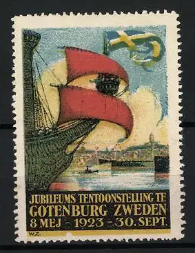 Reklamemarke Göteborg, Jubileumstentoonstelling 1923, Segelschiff und Stadtansicht