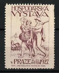 Reklamemarke Prag, Hospodárská Výstava, Bauernpaar 1927