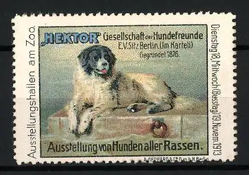 Reklamemarke Berlin, Hektor Hundeschau 1913, Hund auf Podest