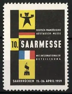 Reklamemarke Saarbrücken, 10. Saarmesse 1959, deutsch-französische Flaggen