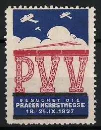 Reklamemarke Prag, Prager Herbstmesse 1927, PVV mit Flugzeugen