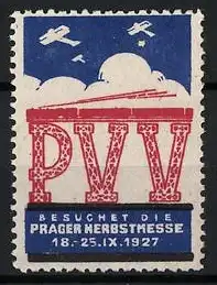 Reklamemarke Prag, Besuchet die Prager Herbstmesse 1927, PVV mit Flugzeugen