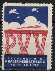 Reklamemarke Prag, Besuchet die Prager Herbstmesse 1927, Flugzeuge und Gebäude