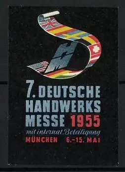 Reklamemarke München, 7. Deutsche Handwerksmesse 1955, Internationale Flaggen