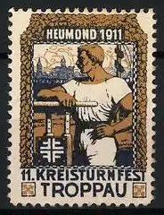 Reklamemarke Troppau, Heumond 1911, Turner beim 11. Kreisturnfest