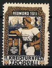 Reklamemarke Troppau, 11. Kreisturnfest Heumond 1911, Turner mit Fahne