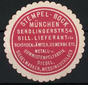 Reklamemarke München, Stempel-Bock, Gummistempelfabrik