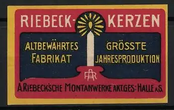 Reklamemarke Halle / Saale, Riebeck-Kerzen, leuchtende Kerze