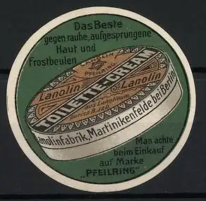 Reklamemarke Martinikenfelde bei Berlin, Toilette-Cream, Lanolin-Dose