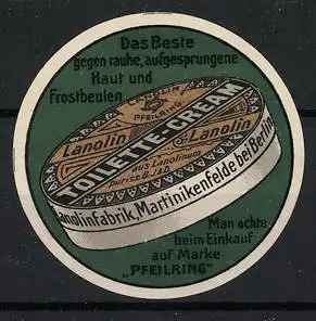 Reklamemarke Berlin, Lanolinfabrik Martinikenfelde, Toulette-Creme Dose