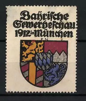 Künstler-Reklamemarke Paul Neu, München, Bayerische Gewerbeschau 1912, Wappen