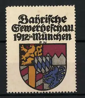 Künstler-Reklamemarke Paul Neu, München, Bairische Gewerbeschau 1912, Wappen