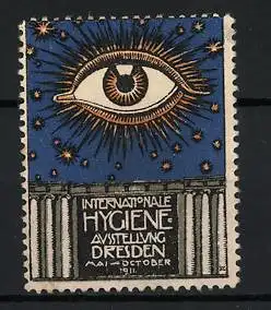 Reklamemarke Dresden, Internationale Hygiene-Ausstellung 1911, Auge über Säulen