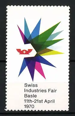 Reklamemarke Basle, Swiss Industries Fair, farbige geometrische Formen, 1970