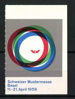 Reklamemarke Schweizer Mustermesse Basel, 11.-21. April 1959, Kreis mit Flügel-Symbol