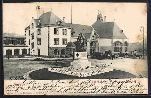 AK Herford, Bahnhof und Kurfürsten-Denkmal