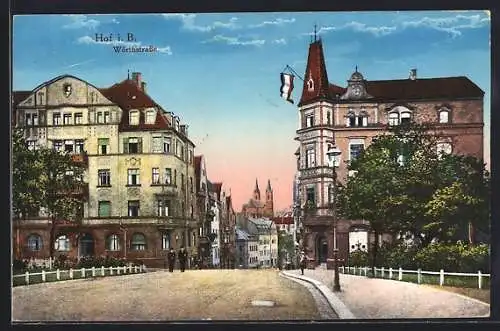 AK Hof, Abendstimmung an der Wörthstrasse