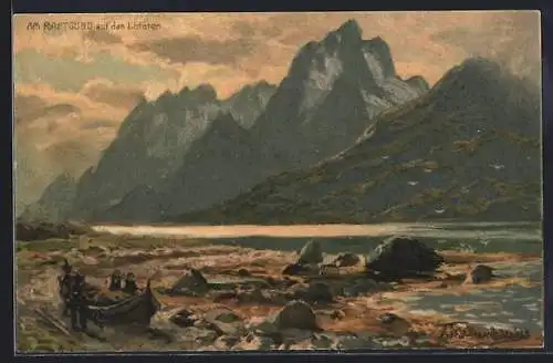 Künstler-Lithographie Themistokles von Eckenbrecher: Am Raftsund auf den Lofoten, Landschaft in Norwegen