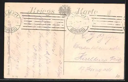 AK Deutsche Fahnen von 1870 und 1914, Eichengirlande
