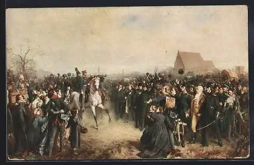 Künstler-AK Julius Scholtz: Freiwillige vor König Friedrich Wilhelm III. zu Breslau, 17. März 1813