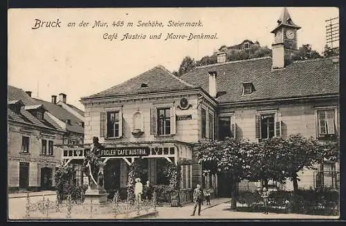 AK Bruck an der Mur, Cafe Austria und Morre-Denkmal