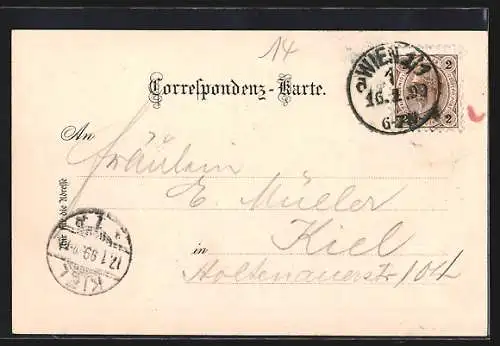 Lithographie Wien, Kahlenbergerdörfl mit Leopoldsberg und Ballon, Wappen
